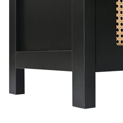 Modernes Sideboard im minimalistischen Stil 4-Rattantür, Metallgriff einfaches Buffetschrank für Esszimmer, Wohnzimmer, Küche (Schwarz)