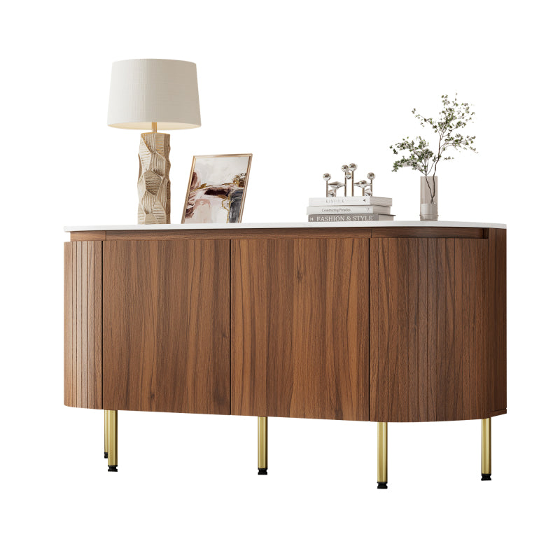 Moderner Bogenförmiger Sideboard mit verstellbaren Regalen und Metallbeinen, ideal für Wohnzimmer und Esszimmer (Nussbaum)