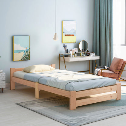 Solide Massivholzbett Futonbett Massivholz Natur Bett aus mit Kopfteil und Lattenrost , Natur (200x90cm)