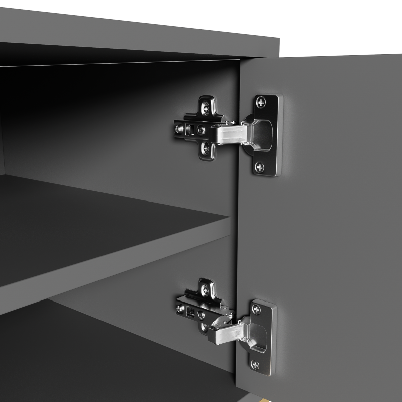 TV-Schrank,lowboard mit strukturierter Tür, TV-Möbel, goldenen Griffen und goldenen Füßen.