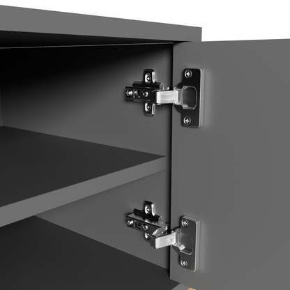 TV-Schrank,lowboard mit strukturierter Tür, TV-Möbel, goldenen Griffen und goldenen Füßen.