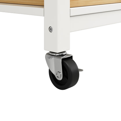 Moderne Kücheninsel Küchenschrank 120x45x90cm Esszimmerwagen mit Kiefernkorb Multifunktions Esstisch Holzmaserung Aufbewahrungskorb Weiß