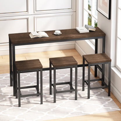 148CM Modern Design Kitchen Dining Table,Pub Table,Long Dining Table Set with 3 Stools;148CM Modernes Design Küche Esstisch,Kneipentisch,Langer Esstisch Set mit 3 Hockern,Einfache Montage,Dunkelbraun