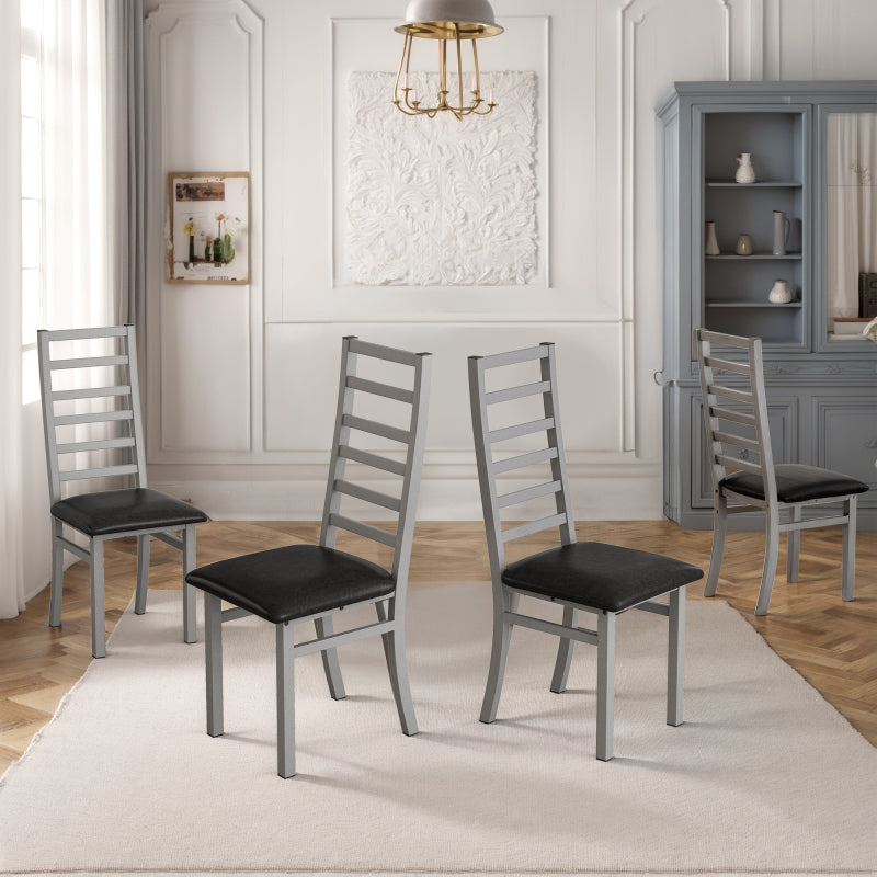 Metal Dining Chairs Set of 4, Steel Legs and PU Leather Seats, High Back Armless Dining Chairs, for Kitchen, Living Room, Grey