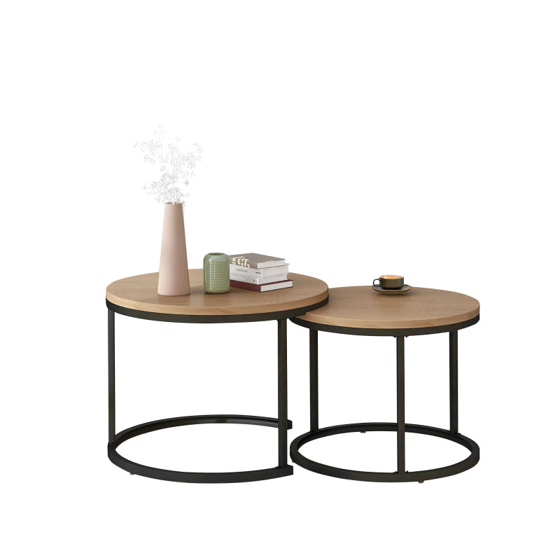 Runder Couchtisch 2er Set Satz Couchtisch Wohnzimmer Runder geschachtelter Beistelltisch 2 Runder Beistelltisch(Eiche)