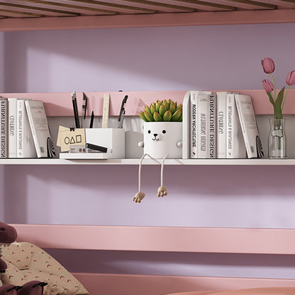 Etagenbett, Prinzessinnenbett, Kinderbett, Kinderbett mit Dach und Fenster, mit Fallschutzgitter, stabiles Geländer, Zwei Schubladen mit Rollen, Offenes Regal, Reichlich Stauraum, Kiefer+MDF,Weiß+Rose
