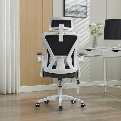 Ergonomischer Netz-Bürostuhl mit verstellbarer Lendenstütze und Kopfstütze – Hochlehner-Exekutive Schreibtischstuhl für Zuhause/Büro. Grau