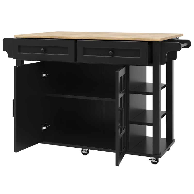 Kücheninsel mit herausnehmbaren Trennwänden, Esszimmerwagen mit Arbeitsplatte, Buffetschrank, Esszimmerwagen mit Holzmaserung, Handtuchhalter beidseitig mit Rollen, schwarz