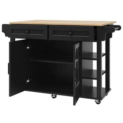 Kücheninsel mit herausnehmbaren Trennwänden, Esszimmerwagen mit Arbeitsplatte, Buffetschrank, Esszimmerwagen mit Holzmaserung, Handtuchhalter beidseitig mit Rollen, schwarz