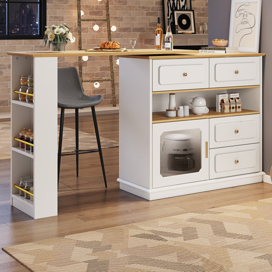 Hochtisch Kücheninsel  Bistro Table (125-181×39×104.5cm) , 360° drehbare Essbar, weiß