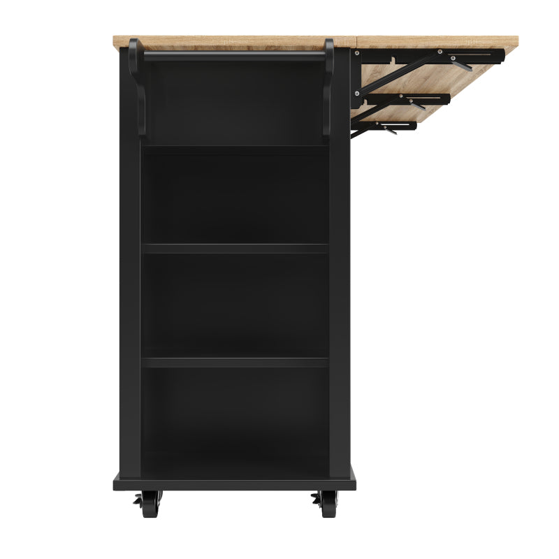 Kücheninsel mit herausnehmbaren Trennwänden, Esszimmerwagen mit Arbeitsplatte, Buffetschrank, Esszimmerwagen mit Holzmaserung, Handtuchhalter beidseitig mit Rollen, schwarz
