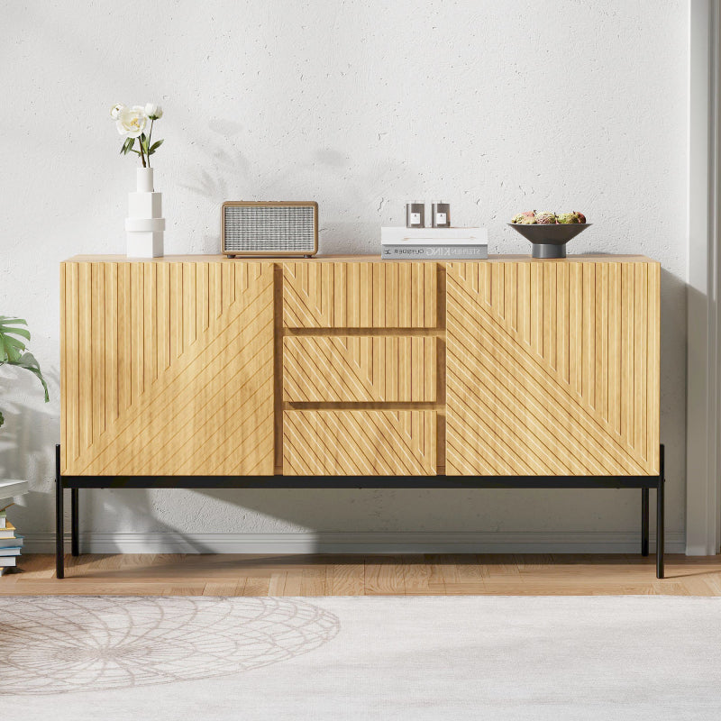 Sideboard mit 2 Türen und 3 Schubladen,Metallbeinen, TV-Schrank,Buffet, Kommode mit Linien-Design