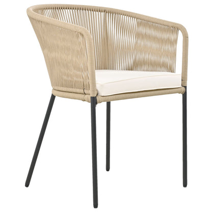 Garten-Essgruppe, 7-tlg, Garten-Lounge-Set aus Seil, 6 Sessel und 1 Tisch, Tisch aus Akazienholz, Mit Fußpolstern und sechs Sitzkissen, abnehmbar und waschbar