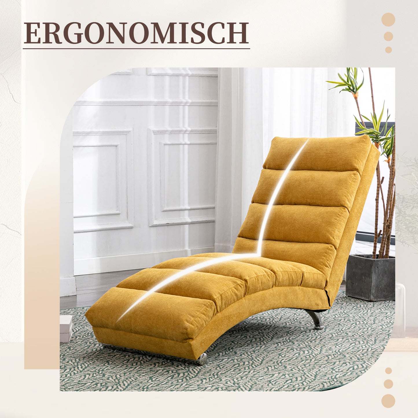 Sackleinen Massage Chaise Lounge Indoor mit Fernbedienung, Ergonomische elektrische Massage Long Lounger mit 5 Modi für Büro, Wohnzimmer, Schlafzimmer (Senfgelb)