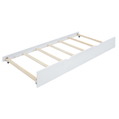90*200cm, Flachbett, mit ausziehbarem Bett, mit Schreibtisch, drei Regale an der Seite des Bettes,  Weiß