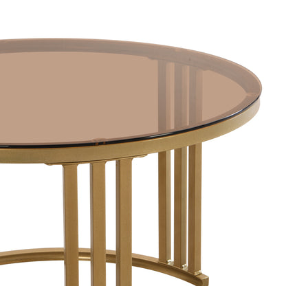 2-in-1 runder Couchtisch aus MDF, Beistelltisch mit 1 weißen Platte und 1 braunen Platte aus gehärtetem Glas, Couchtischkombination mit 2 Schubladen für das Wohnzimmer, 70*70*45 + 50*50*40 cm