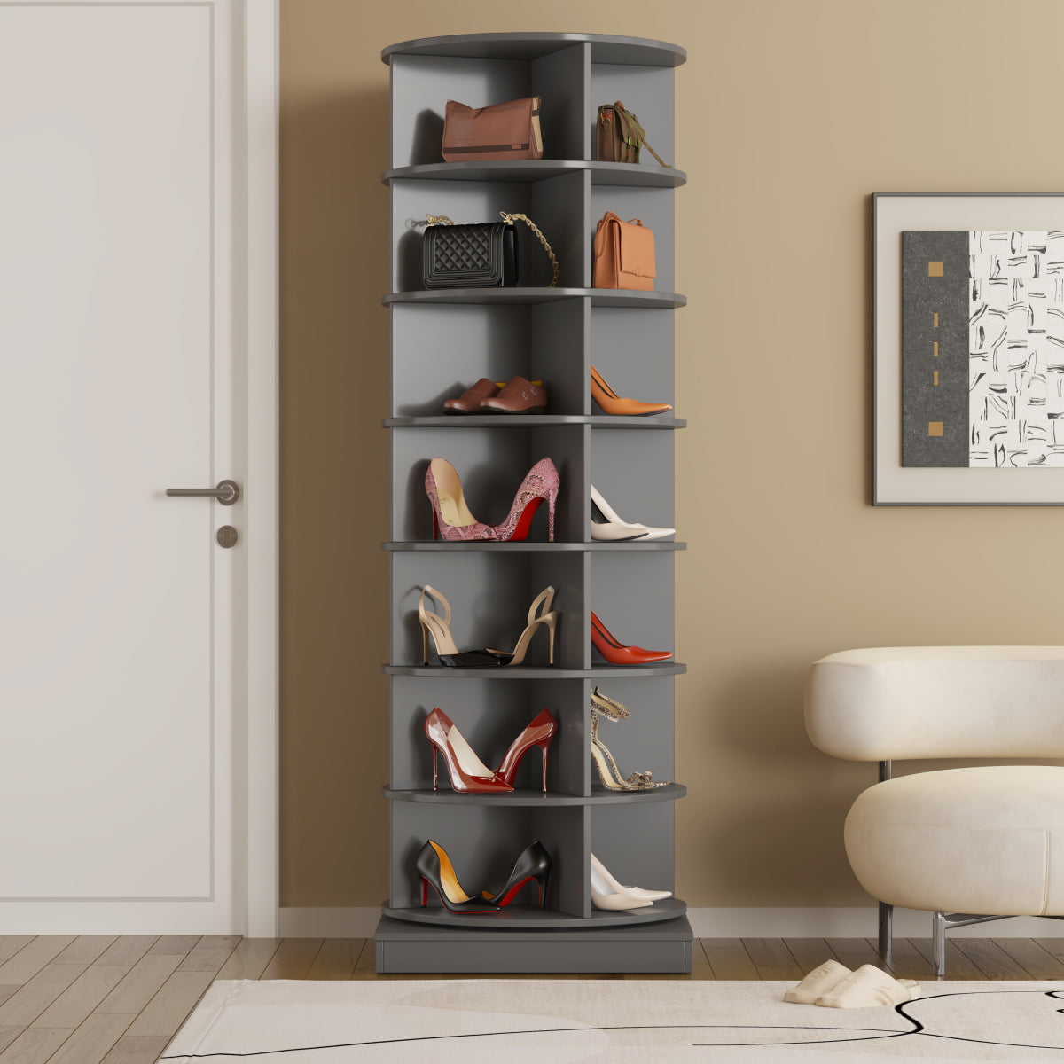 Drehbarer Schuhschrank (360°), 165 cm hoch, Schuhregal für 28 Paar Schuhe, Modernes Design, Grey