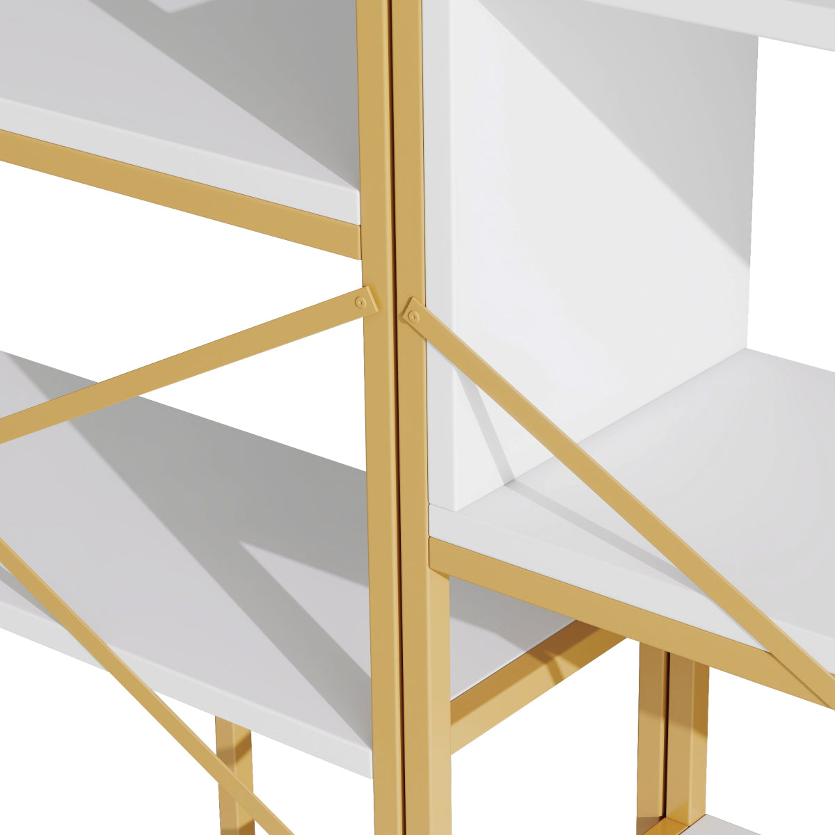 Regal 160x29,5x180 cm aus Stahl & MDF, modernes Bücherregal mit Gold-Weiß-Design, stabile Struktur & offene Fächer, leicht zu montieren