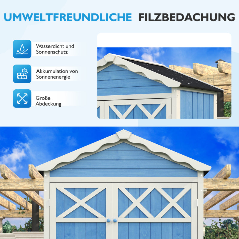 Outdoor Holz Gartenmöbel Aufbewahrungsschuppen, Werkzeughaus für Garten, Terrasse, verblassungsfrei, wetterfest, sicher und geschützt, wartungsfrei, umweltfreundlich, blau