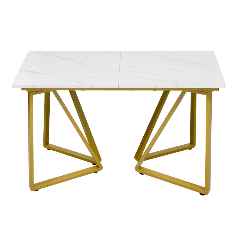 Moderner Esstisch mit Marmor-Muster, erweiterbar, Weiß+Gold