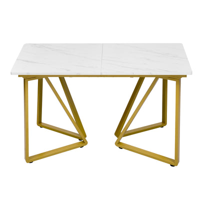 Moderner Esstisch mit Marmor-Muster, erweiterbar, Weiß+Gold