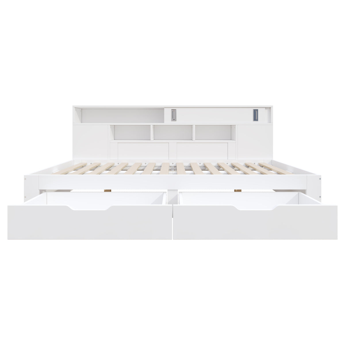 Multifunktionales Stauraumbett 90x190 cm - Daybed mit 2 Schubladen, Schiebetüren & Regalen - Stabiles Funktionsbett aus MDF bis 200kg - Weiß