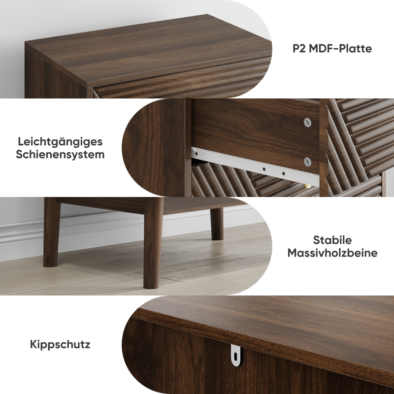 Kommode mit 4 Schubladen, Aufbewahrungsschrank aus Holz, Frisiertisch-Aufbewahrungsschrank für Wohnzimmer, Schlafzimmer, Flur, Walnuss