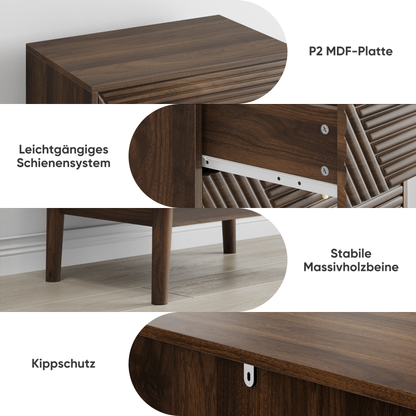 Kommode mit 4 Schubladen, Aufbewahrungsschrank aus Holz, Frisiertisch-Aufbewahrungsschrank für Wohnzimmer, Schlafzimmer, Flur, Walnuss