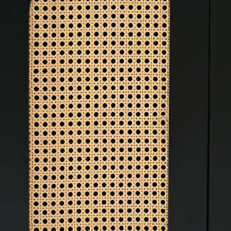 Modernes Sideboard im minimalistischen Stil 4-Rattantür, Metallgriff einfaches Buffetschrank für Esszimmer, Wohnzimmer, Küche (Schwarz)