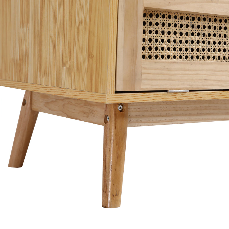 Kleiderschrank mit Stange, 2-türiger Kleiderschrank, Schlafzimmer, Rattannetz, Wohnzimmer, mit unterem Flip-Top-Deckel, Spanplatten+PE-Rattan, Natur