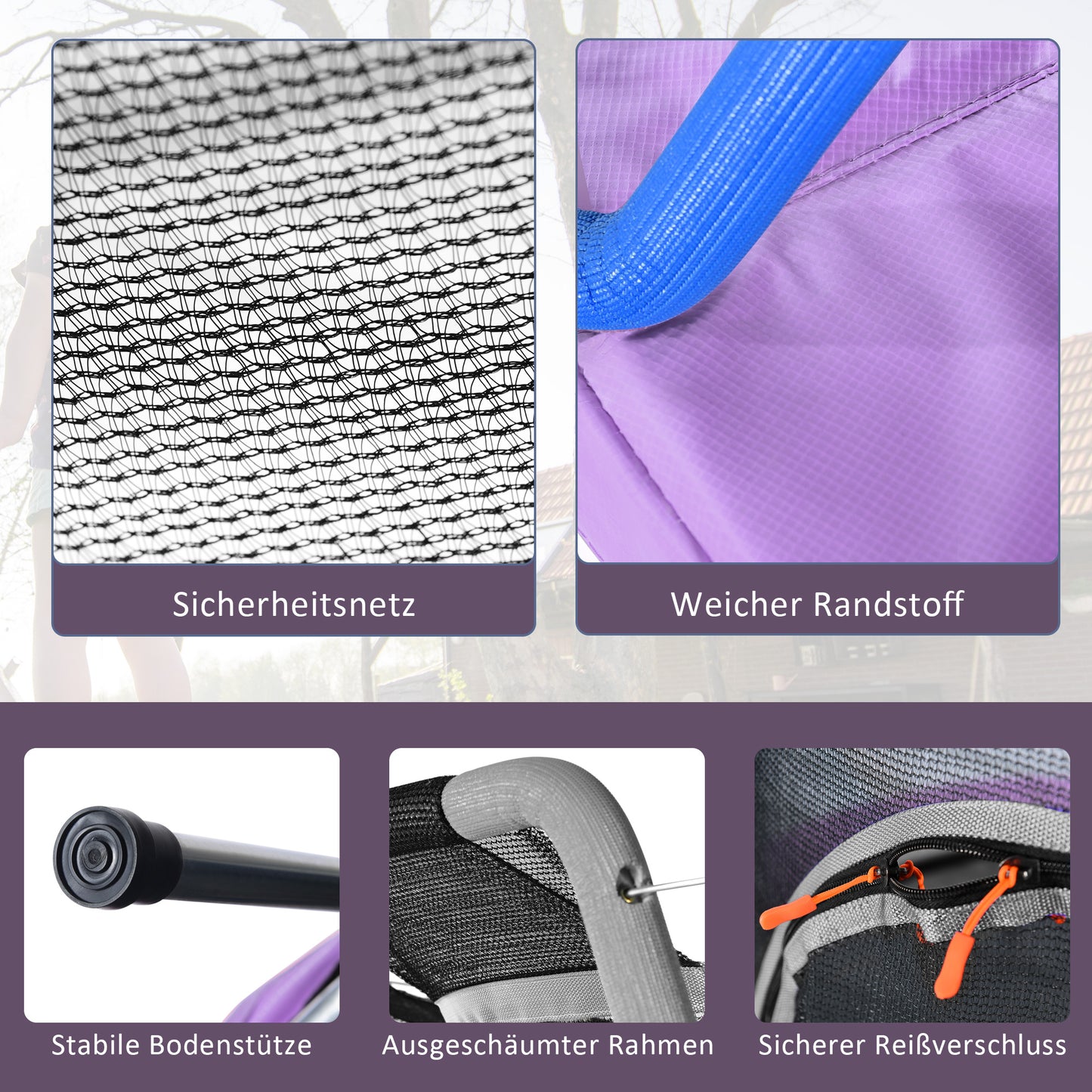 Trampolin Set für den Innen- und Außenbereich, Gewichtskapazität: 50 kg, Größe(H*L): 157x147 cm, Lila/Grau