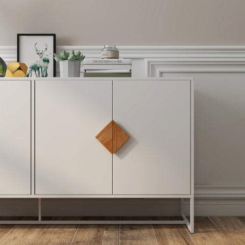 Massivholz-Sideboard mit speziell geformten quadratischem Griff, 4 Türen und doppeltem Stauraum