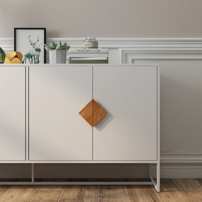 Massivholz-Sideboard mit speziell geformten quadratischem Griff, 4 Türen und doppeltem Stauraum