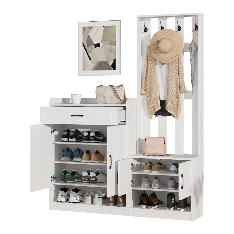 Flurgarderobe Paneel+Schuhschränke, Schuhwechsel-Set, weiß Garderoben-Set 140.6 x 32 x 180 cm