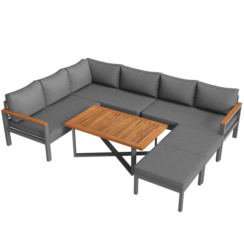 Gartenlounge-Set für 7-8 Personen, Gartenmöbel, Gartenmöbel Set für Garten, Balkon, Terrasse, wetterfest Sitzgruppe Essgruppe, Moderne Gartengarnitur,Gartenmöbelset mit Gestell aus verzinktem Eisen