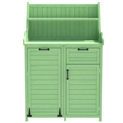 Holz Gartenschrank,Gartenschrank mit Regalen  Outdoor Schrank, Gartenschrank Geräteschuppen Terrassenschrank, Balkonschrank, Gerätehaus, Garten Möbel,Grün