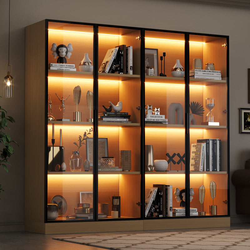 Glasvitrine, Eiche-Optik, 70×40×160 cm: LED-beleuchteter Vitrinenschrank mit gehärtetem Glas und Einlegeböden, ideal für Sammlungen, Bücher und Wein.