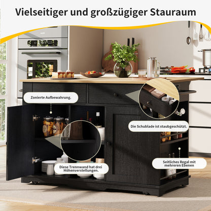 Kücheninsel, Küchenwagen mit Steckdosenleiste ausgestattet, Küchenschrank, Servierwagen mit arbeitsplatte, buffetschrank, Speisewagen mit Holzmaserung, buffetschrank,Schwarz