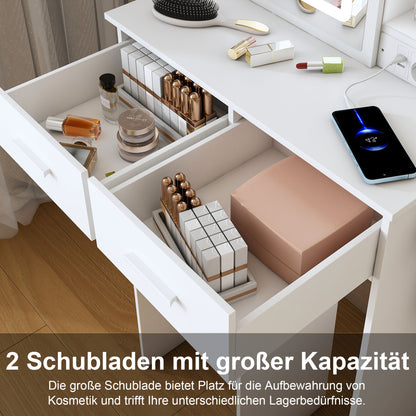 Kleiner Schminktisch LED, USB/Steckdose, 3 Lichtfarben, Hocker, Platzsparend