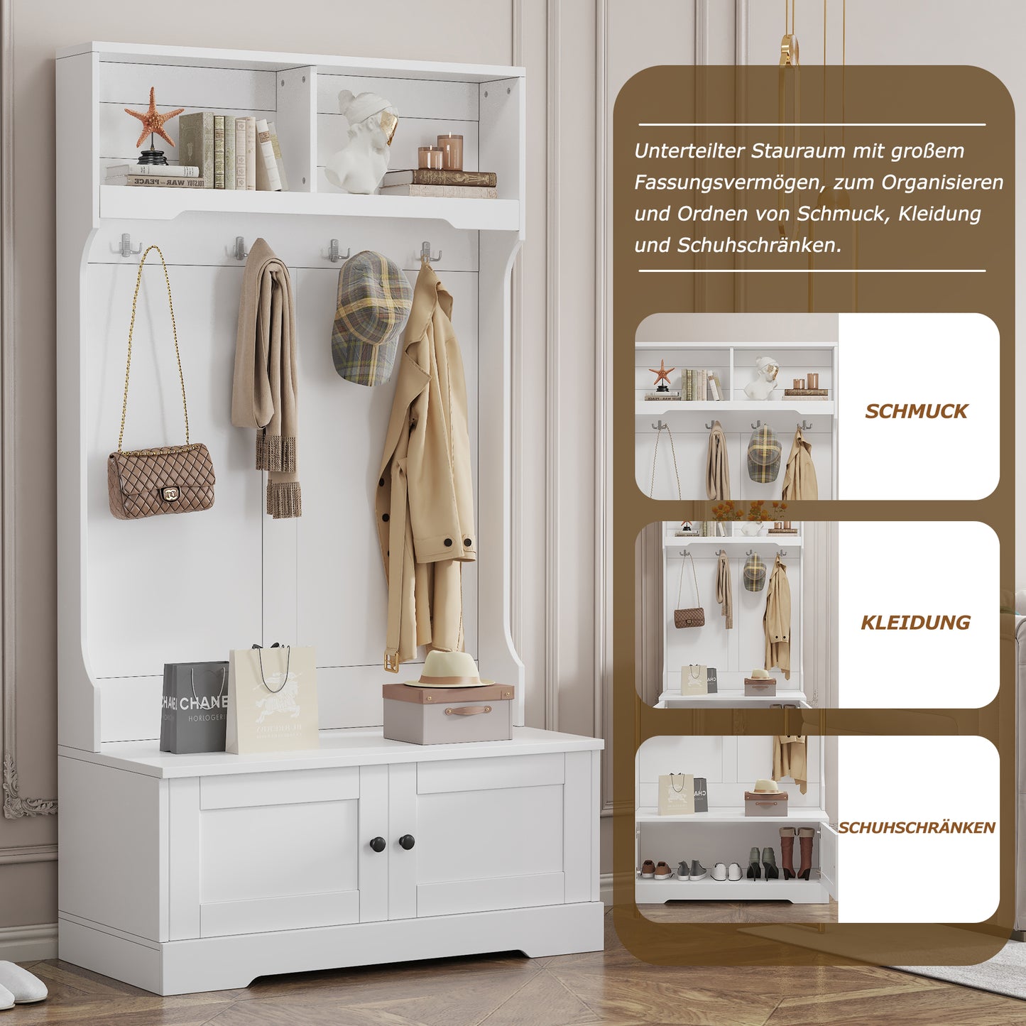 Weißer Eingang Schrank, zur offenen Aufbewahrung - Kleiderständer, Garderobe, Schuhschrank