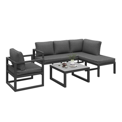 Seil-Gartenmöbel-Set, Garten-Lounge-Set, Ecksofa mit verzinktem Eisengestell, verstellbare Beine, inklusive aller Sitz- und Rückenkissen, grau