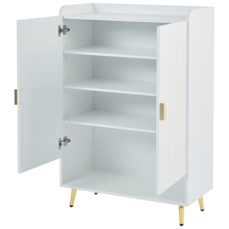 Moderner Paar-Tür-Schuhschrank, Foyer-Schrank-Speicher-Organisator-Schuhschrank, MDF-Schuhschrank, 3-stufiger Schuhschrank weiß, offene untere Schublade, 75*35*110cm, Tragfähigkeit 20KG