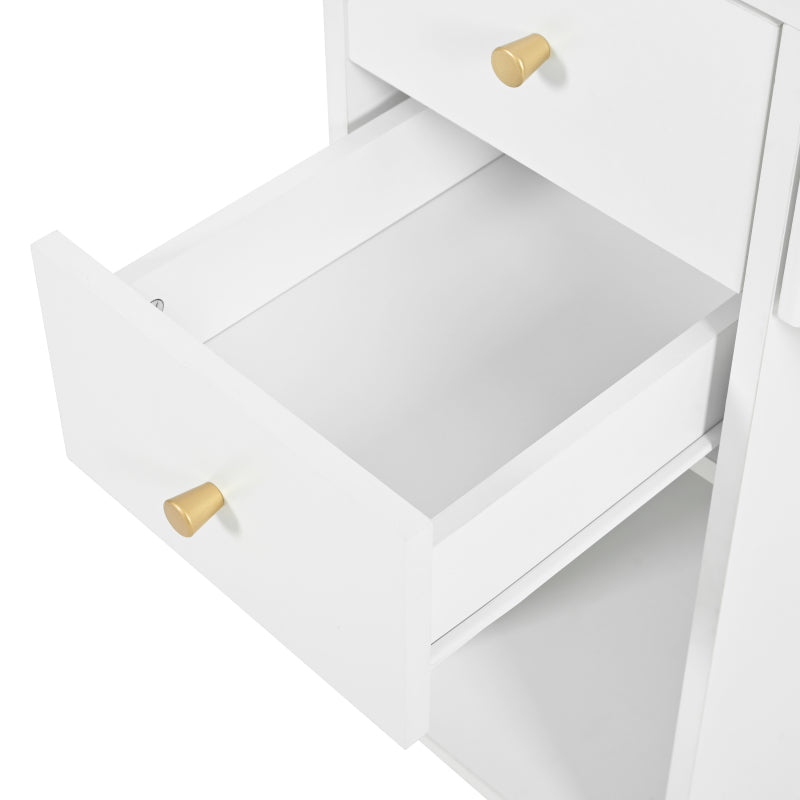 Beleuchteter Schminktisch mit Spiegel & Hocker – Moderner Frisiertisch mit Einstellbarer Helligkeit, Schubladen & Offener Ablage, Weiß, 100×40×138 cm