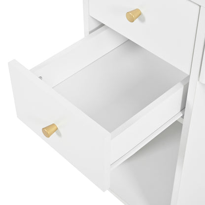 Beleuchteter Schminktisch mit Spiegel & Hocker – Moderner Frisiertisch mit Einstellbarer Helligkeit, Schubladen & Offener Ablage, Weiß, 100×40×138 cm