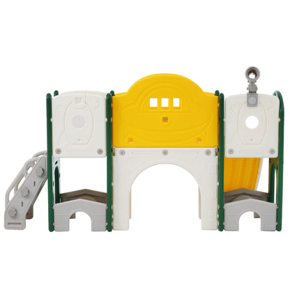 10 in 1 Kinderrutsche Kletterspielzeug, Multifunktionsrutsche Rutschen, freistehende Rutsche, Klettern, Bohrspiel, Stauraum, Spielkorridor, Basketballkorb, Lasso-Spiel, Reißbrett, Golfspiel, Teleskop