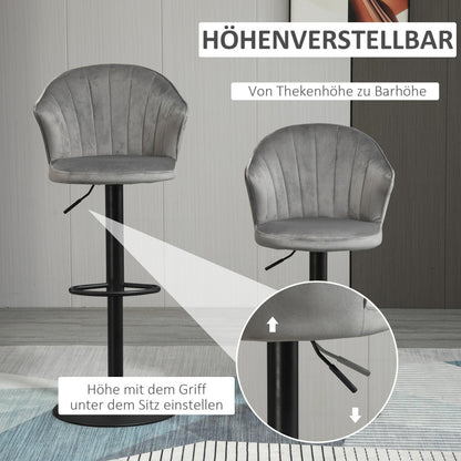 2er-Set Barhocker drehbare Barstühle mit Lehne höhenverstellbar Samt Touch grau, armlos, 51,5x57,5x93-114,5cm für Küche & Bar