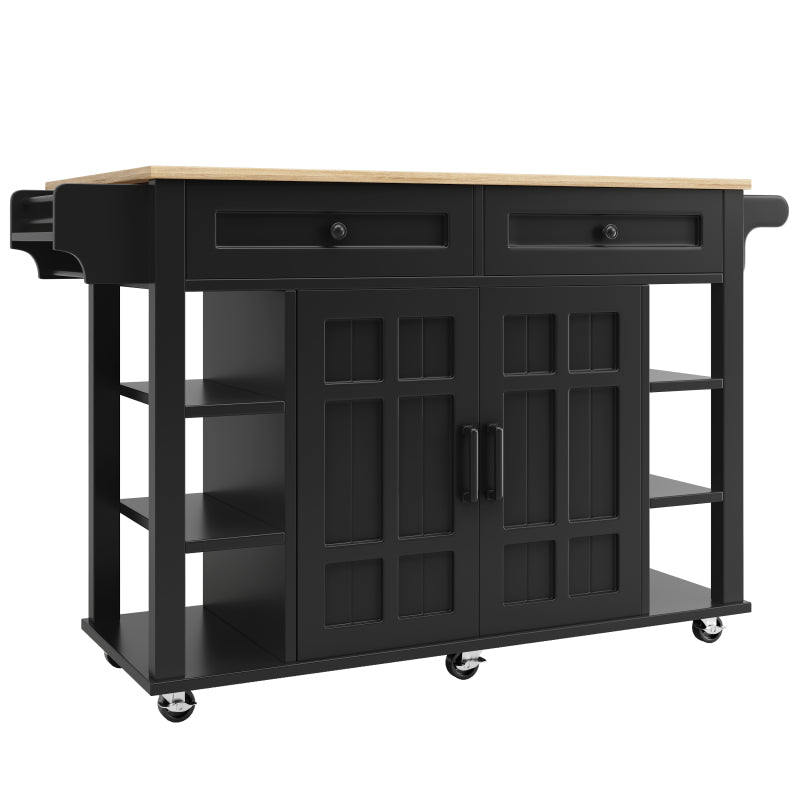 Kücheninsel mit herausnehmbaren Trennwänden, Esszimmerwagen mit Arbeitsplatte, Buffetschrank, Esszimmerwagen mit Holzmaserung, Handtuchhalter beidseitig mit Rollen, schwarz
