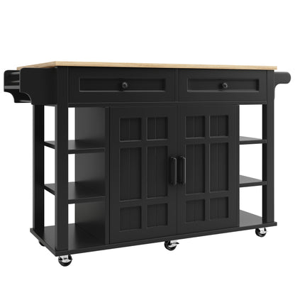 Kücheninsel mit herausnehmbaren Trennwänden, Esszimmerwagen mit Arbeitsplatte, Buffetschrank, Esszimmerwagen mit Holzmaserung, Handtuchhalter beidseitig mit Rollen, schwarz