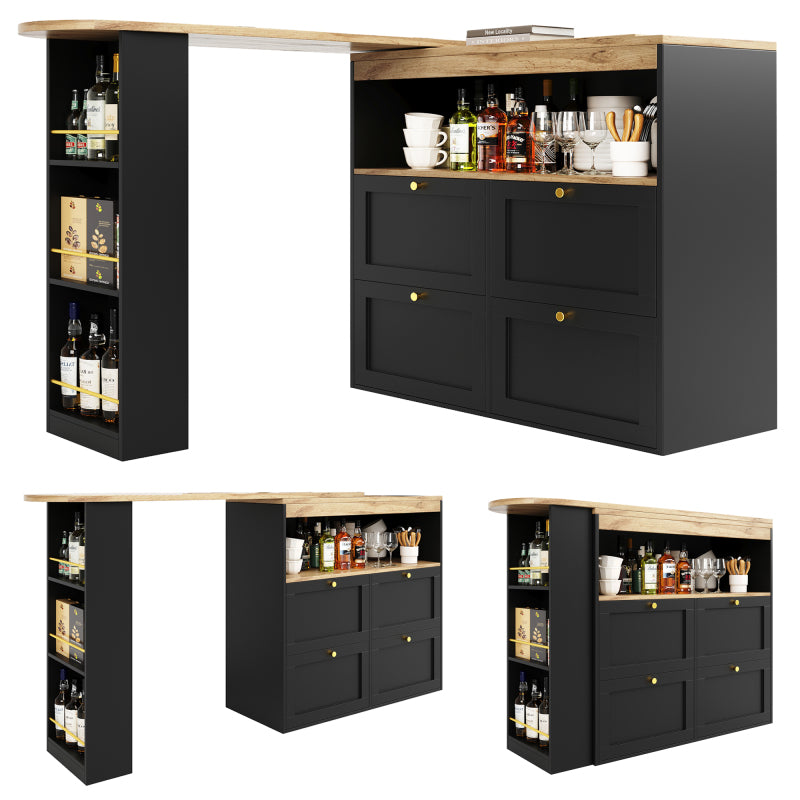 Um 360° drehbarer Bartisch (Hauptkörper 105 x 39 x 102 cm), mit 4 Schubladen und offenen Ablagen, geeignet für Esszimmer/Arbeitszimmer/Wohnzimmer usw