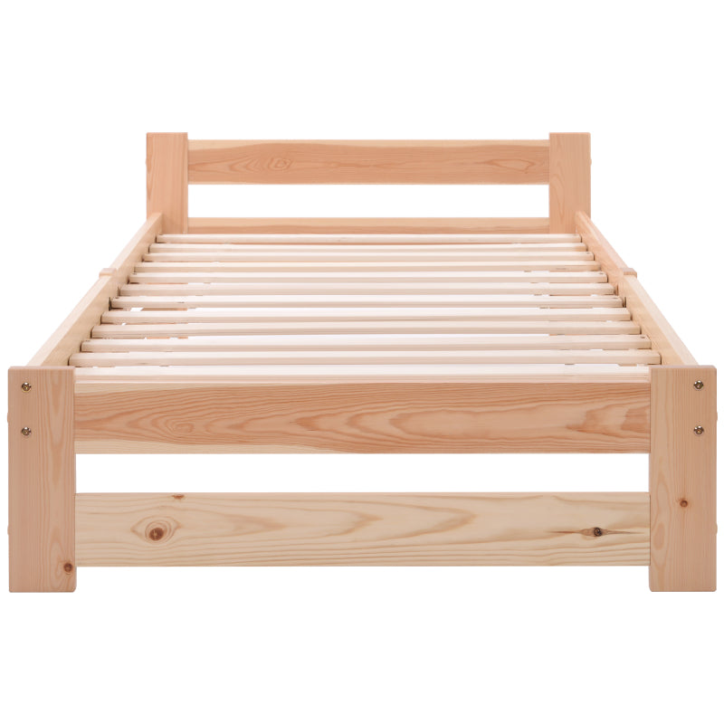 Solide Massivholzbett Futonbett Massivholz Natur Bett aus mit Kopfteil und Lattenrost , Natur (200x90cm)